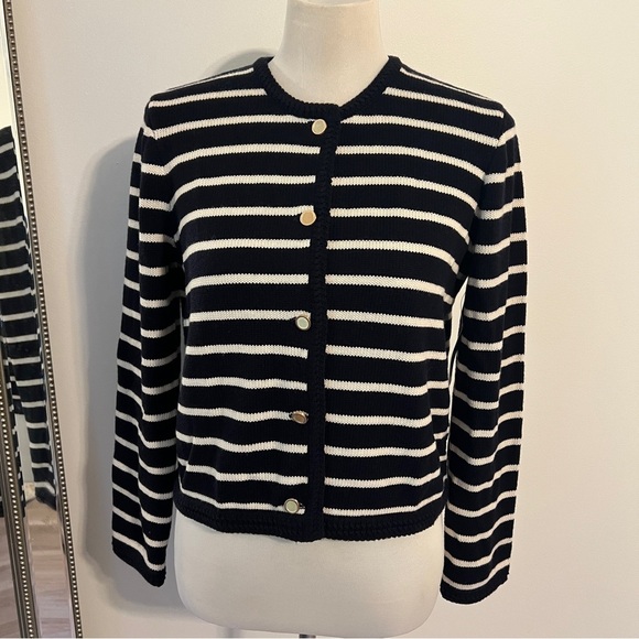 FRAME Denim Wool blend Cardigan small gold buttons striped - Picture 2 of 13